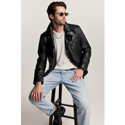 Lapel GP-2446 Ανδρικό Μπουφάν Χειμωνιάτικο Δερμάτινο Μαύρο