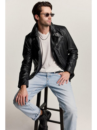 Lapel GP-2446 Ανδρικό Μπουφάν Χειμωνιάτικο Δερμάτινο Μαύρο