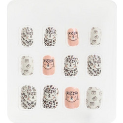Λευκά Ροζ Glitter Λεοπάρ Γατούλα Square Tips Νυχιών με Σχέδια 12τμχ