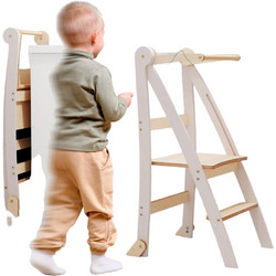 Goodevas Kids Helper Αναδιπλούμενος Πύργος Εκμάθησης Ξύλινος Λευκός