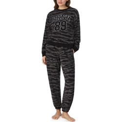 DKNY Lets get cozy Σετ Γυναικείες Πιτζάμες Χειμωνιάτικες Fleece Ανθρακί YI80066-076