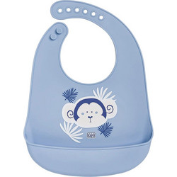 Saro Yum Monkey Αδιάβροχη Σαλιάρα Σιλικόνης με Κουμπί & Τσέπη 4m+ Γαλάζια
