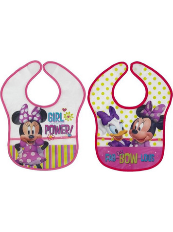 Interbaby Disney Minnie Σετ Αδιάβροχες Σαλιάρες Πλαστικές με Αυτοκόλλητο Φούξια 2τμχ