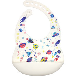 BabyCloud Space Αδιάβροχη Σαλιάρα Σιλικόνης με Κουμπί & Τσέπη 4m+ Λευκή