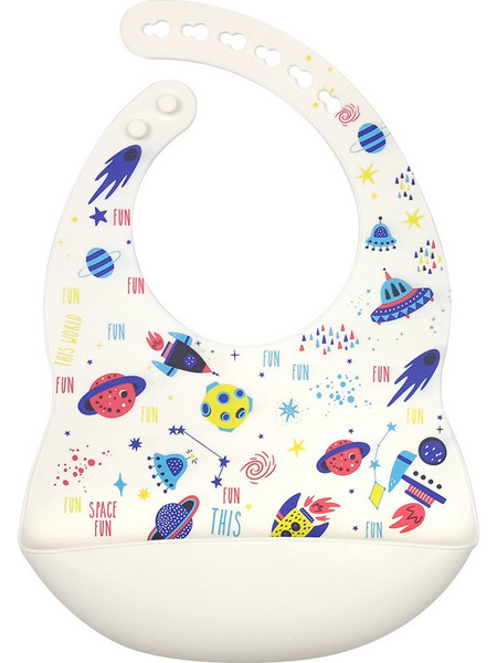 BabyCloud Space Αδιάβροχη Σαλιάρα Σιλικόνης με Κουμπί & Τσέπη 4m+ Λευκή