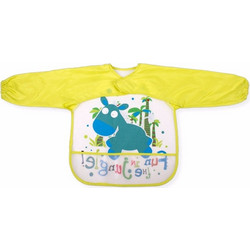 Interbaby Hippo Αδιάβροχη Σαλιάρα Ποδιά Πλαστική με Αυτοκόλλητο Τσέπη & Μανίκια 6m+ Κίτρινη