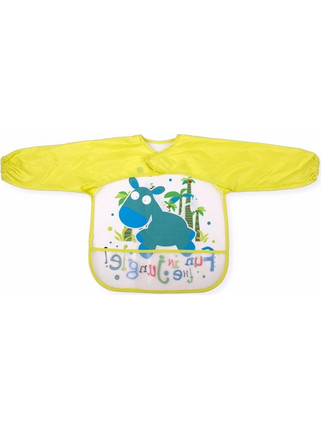 Interbaby Hippo Αδιάβροχη Σαλιάρα Ποδιά Πλαστική με Αυτοκόλλητο Τσέπη & Μανίκια 6m+ Κίτρινη