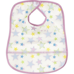 Playshoes Stars Αδιάβροχη Σαλιάρα Πλαστική με Αυτοκόλλητο & Τσέπη Λευκή Ροζ