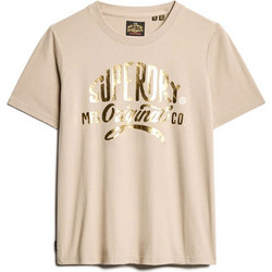 Superdry Luxe Metallic Γυναικείο Αθλητικό T-Shirt Μπεζ W1011496A-HNR