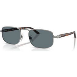 Persol PO1027S 513/3R Ανδρικά Γυαλιά Ηλίου Τετράγωνα Μεταλλικά Ασημί Ταρταρούγα με Μπλε Φακό