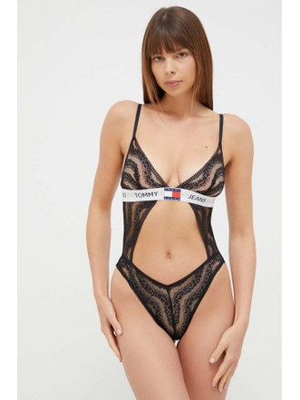 Tommy Hilfiger Sexy Κορμάκι Brazil See Through με Δαντέλα Μαύρο UW0UW04904-BDS