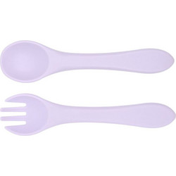 QueenMother Soft Bites Lilac Σετ Βρεφικό Πιρούνι & Κουτάλι Σιλικόνης 6m+ Λιλά 2τμχ