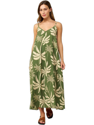 Vamp Maxi Καλοκαιρινό Καθημερινό Φόρεμα Floral Μεταξωτό Πράσινο 24445