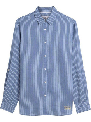 Scotch & Soda Ανδρικό Πουκάμισο Βαμβακερό Ριγέ Μακρυμάνικο Κανονική Γραμμή Μπλε 183096-410