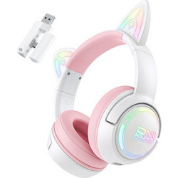 Onikuma GT838 Ασύρματα Bluetooth Ακουστικά Over Ear Ροζ Λευκά