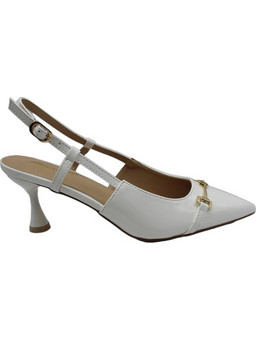 Adam's Γόβες Slingback Δερμάτινες με Λεπτό Χαμηλό Τακούνι Λευκές 1-848-25037-27