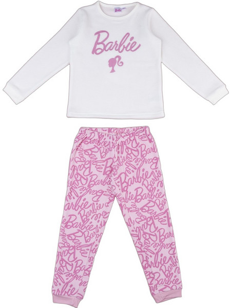 Prenatal Barbie Παιδική Πιτζάμα Fleece Χειμωνιάτικη Λευκή Ροζ 1524960