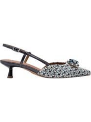 Tamaris Γόβες Slingback Δερμάτινες με Λεπτό Χαμηλό Τακούνι & Στρας Navy Μπλε 1-29512-46-897