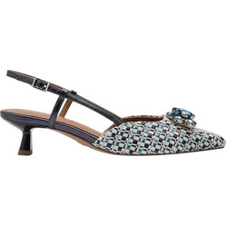 Tamaris Γόβες Slingback Δερμάτινες με Λεπτό Χαμηλό Τακούνι & Στρας Navy Μπλε 1-29512-46-897