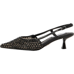Steve Madden Γόβες Slingback Δερμάτινες με Λεπτό Χαμηλό Τακούνι & Στρας Μαύρες SM11003302-00M