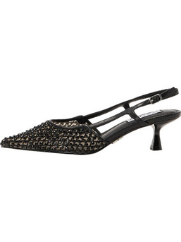 Steve Madden Γόβες Slingback Δερμάτινες με Λεπτό Χαμηλό Τακούνι & Στρας Μαύρες SM11003302-00M