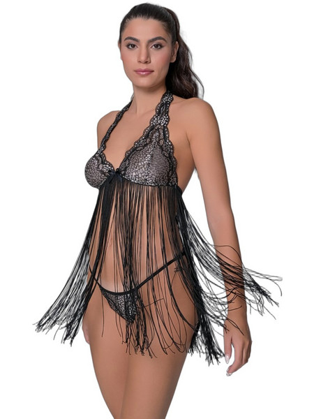 Milena By Paris Σετ Sexy Εσώρουχα See Through με Δαντέλα Μαύρα Ασημί 9180