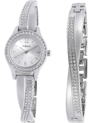 Timex Γυναικείο Ρολόι με Ασημί Μεταλλικό Μπρασελέ TW2T58000
