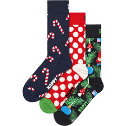 Happy Socks Χριστουγεννιάτικες Ανδρικές Κάλτσες Ψηλές Navy Μπλε Κόκκινες Μαύρες 3Pack P000327