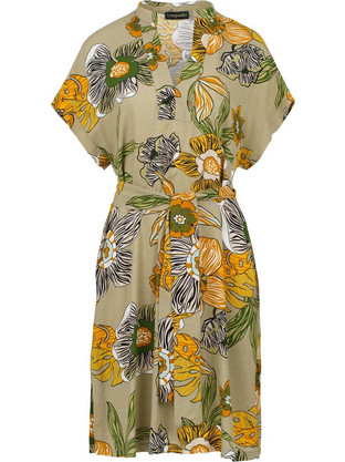 Conquista Mini Καλοκαιρινό Καθημερινό Φόρεμα Floral Λινό Μπεζ C221-087-51