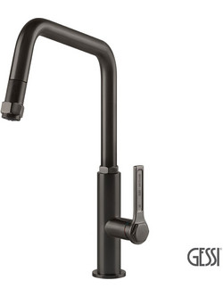 Gessi Officine 60053-707 Μπαταρία Κουζίνας Πάγκου Διπλής Παροχής Ανάμεικτη με Ντουζ Μαύρη