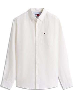 Tommy Jeans Ανδρικό Πουκάμισο Βαμβακερό Μακρυμάνικο Κανονική Γραμμή Overshirt Λευκό DM0DM22760-YBL