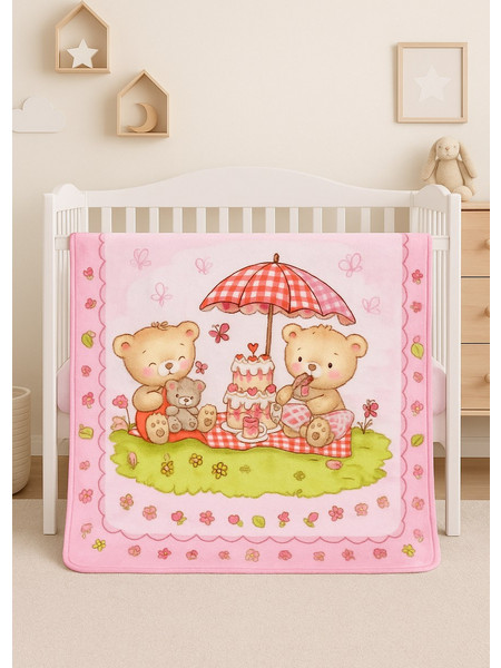 Cosmin Bear Κουβέρτα Κούνιας Βελουτέ 110x150 Ροζ 40002