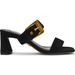 Steve Madden Γυναικεία Πέδιλα Suede Μαύρα με Χοντρό Ψηλό Τακούνι 1100527403