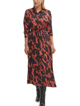 Fibes Fashion Midi Καθημερινό Φόρεμα Σεμιζιέ Σατέν Rusted 5-5436