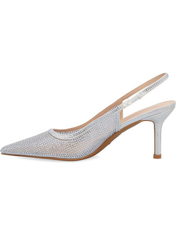 Exe Γόβες Slingback Δερμάτινες με Τακούνι Στιλέτο με Στρας Ασημί W47007434-6Y7