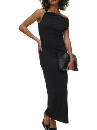Vero Moda Maxi Καλοκαιρινό Βραδινό Φόρεμα Μεταξωτό Μαύρο 10344394