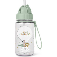 Saro Little Explorers Παιδικό Παγούρι Πλαστικό BPA Free με Καλαμάκι Διαφανές Πράσινο Mint 400ml