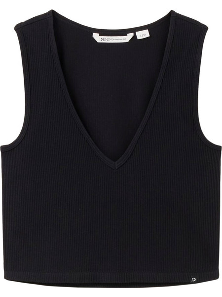 Tom Tailor Γυναικείο Καλοκαιρινό Crop Top Ριπ Μαύρο 1038650-14482