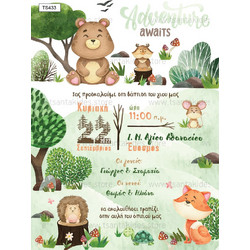 Προσκλητήριο Βάπτισης για Αγόρι Adventure Animals με Φάκελο TS433