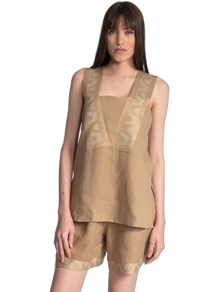 AGGEL Γυναικείο Καλοκαιρινό Top Λινό Ταμπά SS21368KF-58