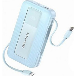 Awei PA-1 Power Bank 10000mAh 22.5W με Ενσωματωμένα Καλώδια USB-C & Lightning Blue