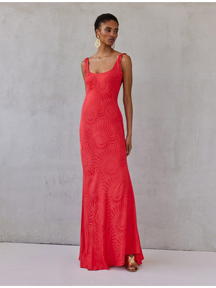 Mix & Match Emeline Maxi Καλοκαιρινό Φόρεμα για Γάμο / Βάπτιση Μεταξωτό Κόκκινο SS2626