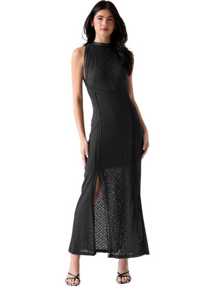 Guess Liza Maxi Καλοκαιρινό Φόρεμα για Γάμο / Βάπτιση Πλεκτό Μαύρο W6GK16K2953-JBLK