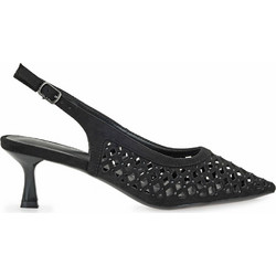 Seven Γόβες Slingback με Λεπτό Χαμηλό Τακούνι & Στρας Μαύρες W470V5323-A93