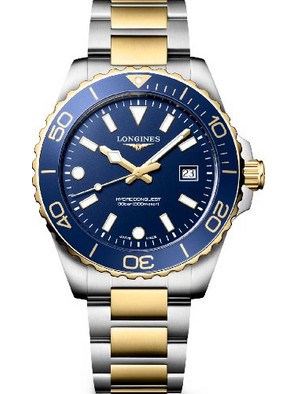 Longines HydroConquest Ανδρικό Ρολόι με Ασημί Χρυσό Μεταλλικό Μπρασελέ L3.769.3.96.7