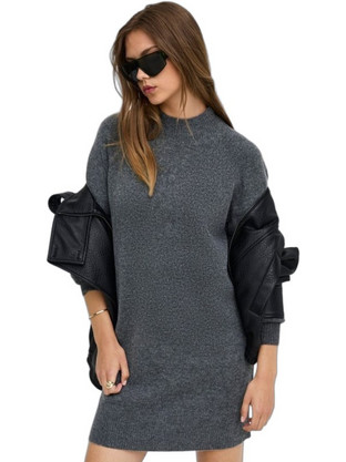 Only Olivia Mini Καθημερινό Φόρεμα Πλεκτό Ανθρακί 15380549