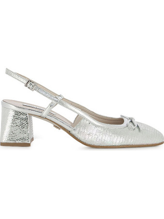 Guy Laroche Γόβες Slingback Δερμάτινες με Χοντρό Ψηλό Τακούνι Ασημί 57380