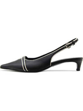 KALOGIROU Okeanis Γόβες Slingback Δερμάτινες με Λεπτό Χαμηλό Τακούνι Μαύρες