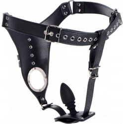 Xr Brands Chastity With Silicone Butt Plug Harness Strap On Μαύρο