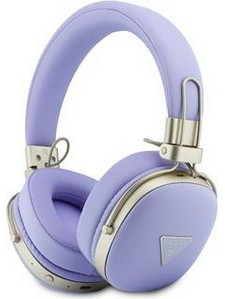 Guess PU Grained Triangle Gold Metal Logo ENC Ασύρματα Bluetooth Ακουστικά Over Ear με Noise Cancelling Λιλά